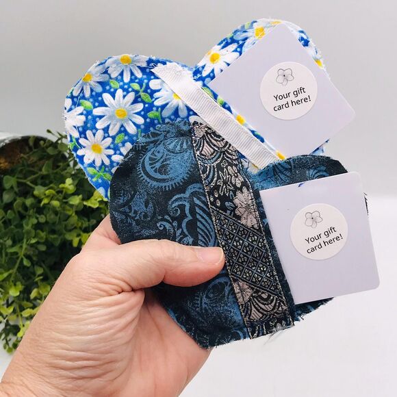 Set of 2 Fabric Pillow Gift Card Holders in Blue Paisley, Blue Daisy, 5x4 Inches - Picture 2 of 5